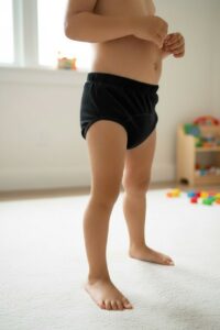 enfant portant une culotte d’apprentissage en velour noir
